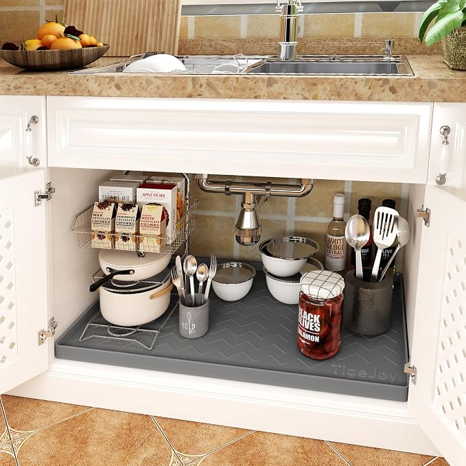 TigeJoy Under Sink Mats for Kitchen Waterproof 37" x 22", Cabinet Liner
