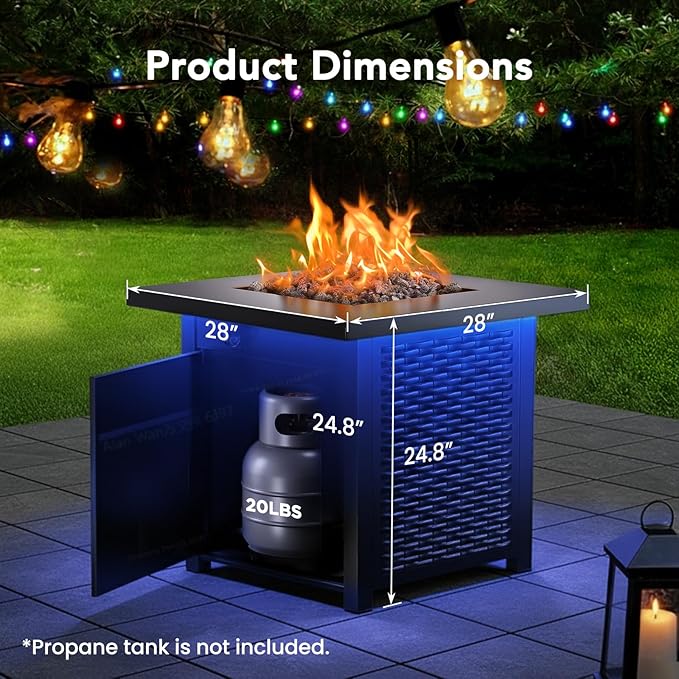 Ciays 28" Propane Fire Pit Table, 50,000 BTU CSA-Listed Gas Fire Pit with RGB Lighting, Adjustable Flame, Lava Rock, APP Control, Music-Sync Lighting, Outdoor Gas Fire Pit for Patio, Backyard & Garden
