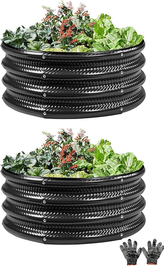 Gartist 2 Pcs 2x2X1 FT Round Galvanized Raised Garden Bed Kit, Black Outdoor Planter Garden Bed, Metal Raised Box for Vegetables, Fruits, Flowers & Herbs