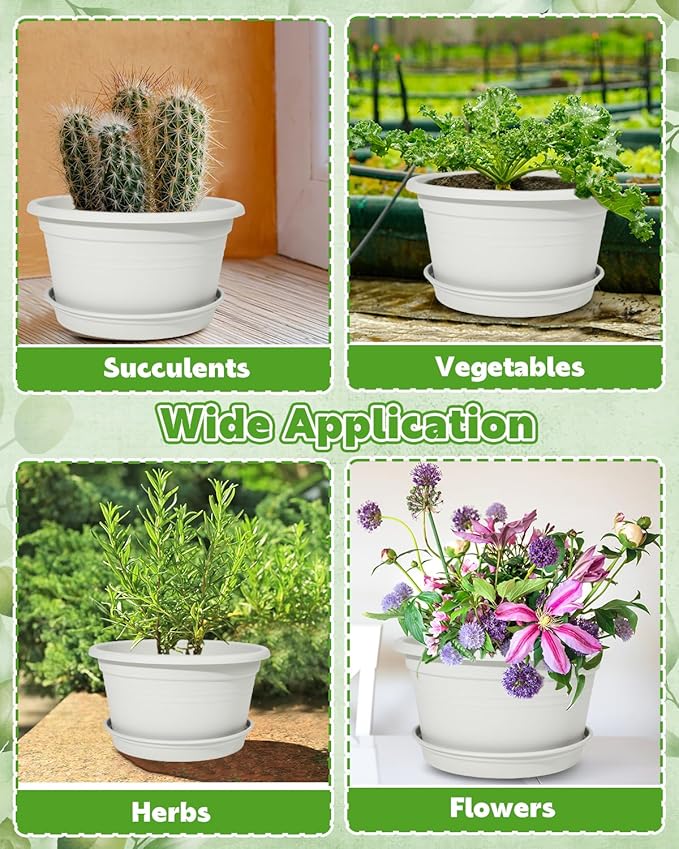 VIDELLY 13 Inch Large Flower Pots 2-Pack, Beige Plastic Planters with Drainage Hole & Tray, Indoor Outdoor Modern Plant Pots for House Plants, Garden, Patio, Office Home Decor