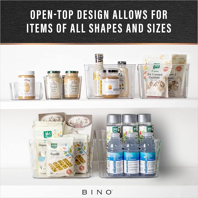 BINO | Plastic Organizer Bins, Small - 4 Pack | The SOHO Collection | Multi-Use Plastic Bin | Pantry & Freezer Organizer Bin | Storage Containers | Bins for Home & Kitchen Org