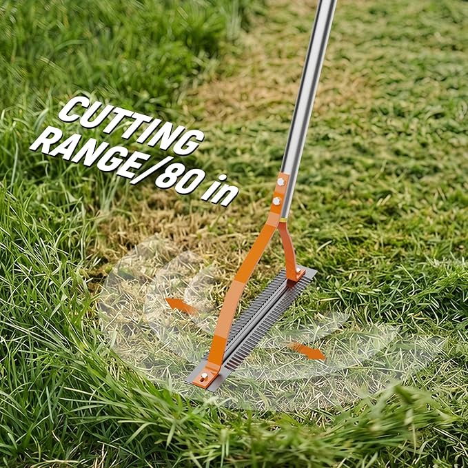Grass Whip Weed Cutter, Manual Grass Cutter with Serrated Double Blade and 60''Adjustable Long Handle, Manual Weed Wacker for Overgrown Weeds, Garden, Field & Orchard