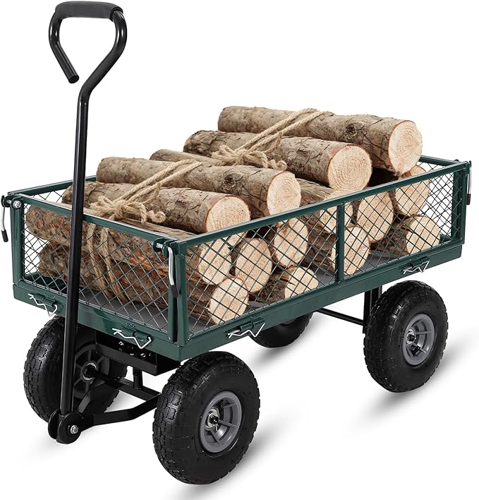 GarveeLife Heavy Duty Steel Garden Cart Folding Utility Wagon with Removable Cart Liner, 500 LBS Capacity