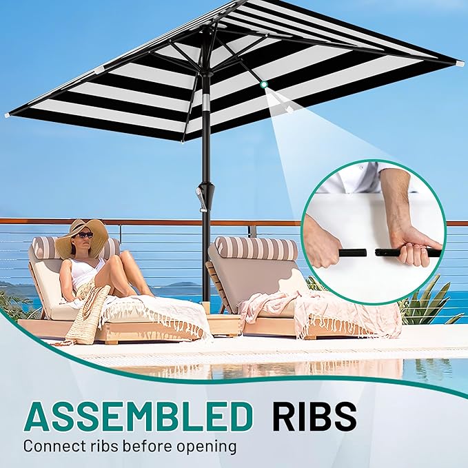 AreShark 6.5' x 10' Rectangular Patio Umbrellas for Outdoor, Outdoor Table Umbrella, Large Outdoor Patio Umbrellas with 6 Sturdy Ribs for Pool, Garden, Deck & Market (Black & White Stripe)