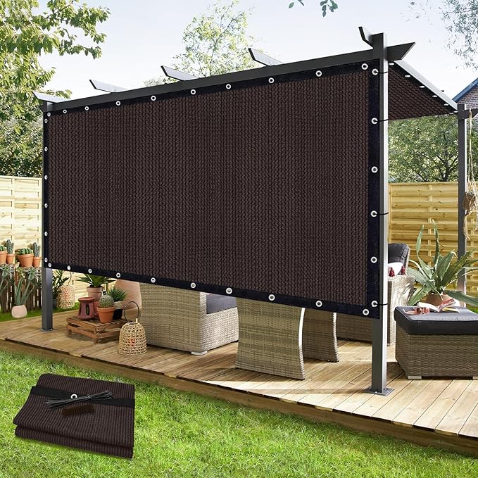 KANAGAWA 90% Sun Shade Cloth 12'X 20' Outdoor Porch Pergola Shade Cover Canopy with Grommets UV Block Privacy Screen for Patio, Backyards, Outdoor, Carport, Garden Chocolate