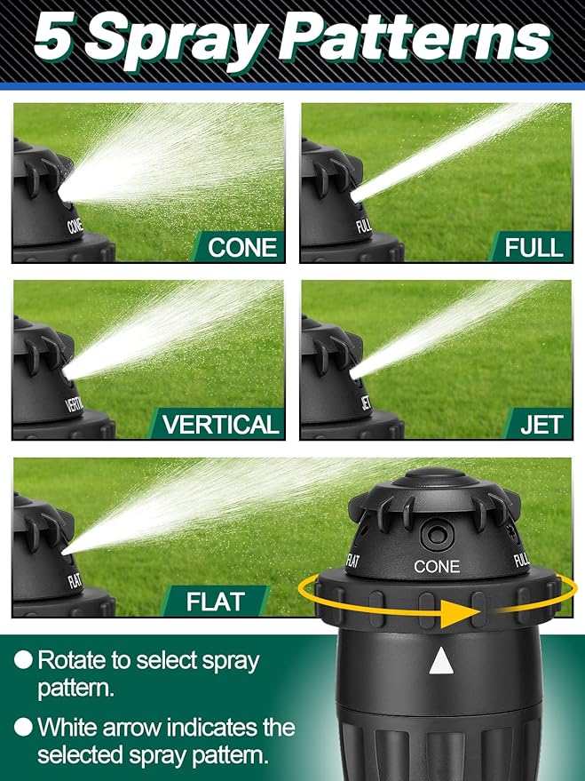 Sturdy Aluminum Alloy Spike Sprinklers for Yard - Adjustable Spray Coverage & 5 Spray Patterns Lawn Sprinkler, Efficient Irrigation System for Medium Garden Uneven Ground