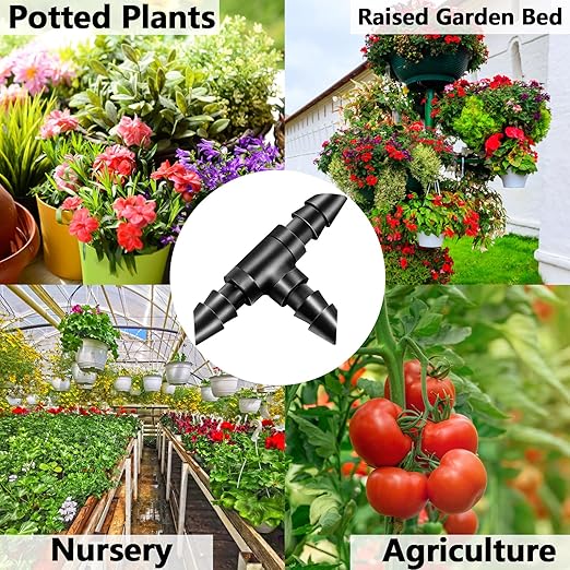 110 Pack Drip Irrigation 1/4" Barbed Tee Fittings, Drip Line Barbed T Connectors for 1/4 Inch Irrigation Tubing Micro Irrigation Connection Parts for Garden Sprinkler Systems