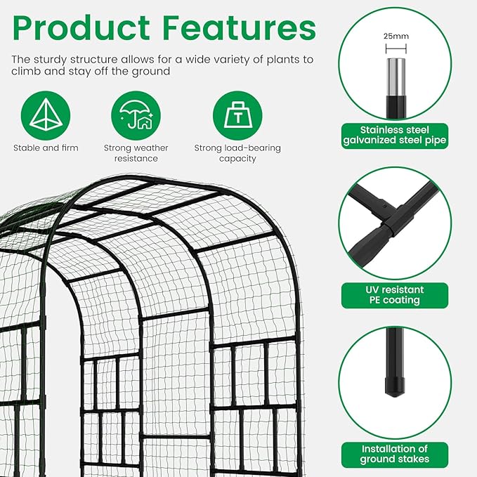 SUNYRISY Outdoor Garden Arch Trellis, 118" x 79" x 87" Extra Large Garden Trellis for Climbing Plants Outdoor, Plant Support for Cucumber Grape Vine Vegetable Fruit and Garden Gazebo