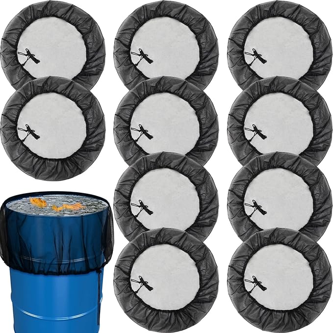 10 Pcs Mesh Cover for Rain Barrels to Collect Rainwater from Gutter Rain Barrel Stand with Drawstring Water Collection Bucket Netting Screen to Keep Leaves and Debris Out for Outdoor Garden 37.4 Inch