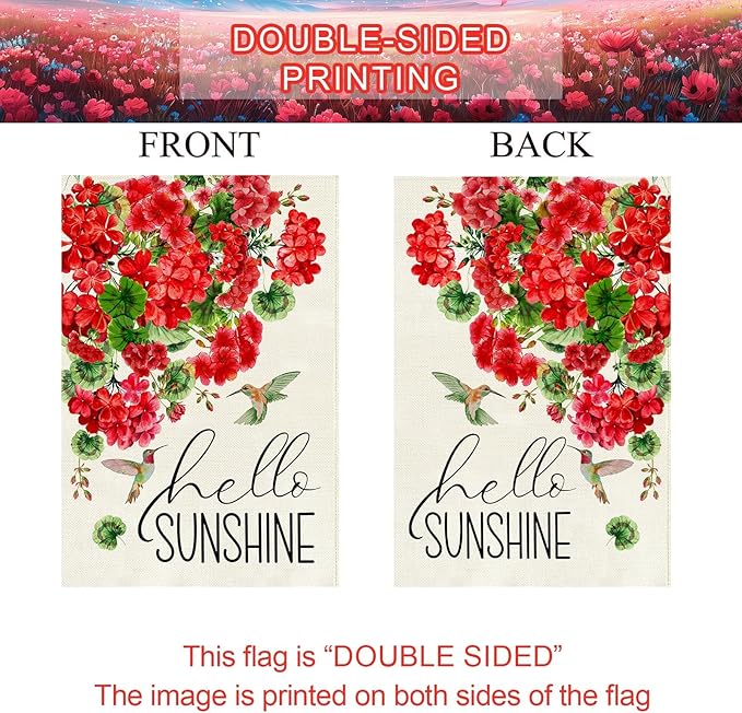 Baccessor Spring House Flag 28 x 40 Inch, Red Geranium Floral Double Sided Burlap Welcome Large Yard Flag Seasonal Holiday Lawn Proch Outdoor Outside Decor
