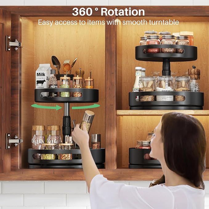 Lazy Susan Spice Rack Organizer for Cabinet, 2-Tier Metal, 10 in