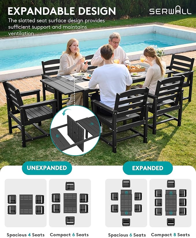 SERWALL Outdoor Dining Chairs Set of 2, All-Weather HDPE Patio Chairs, Black