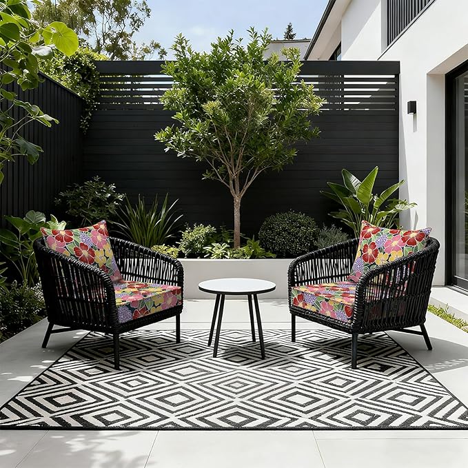 LVTXIII Outdoor Deep Seat Cushion Patio Seat and Back Cushion Set Seasonal Chair Cushion for Dining Arm Chairs, Wicker Chairs and Garden Furniture Decoration, 22"x22"x4", Flower Bloom