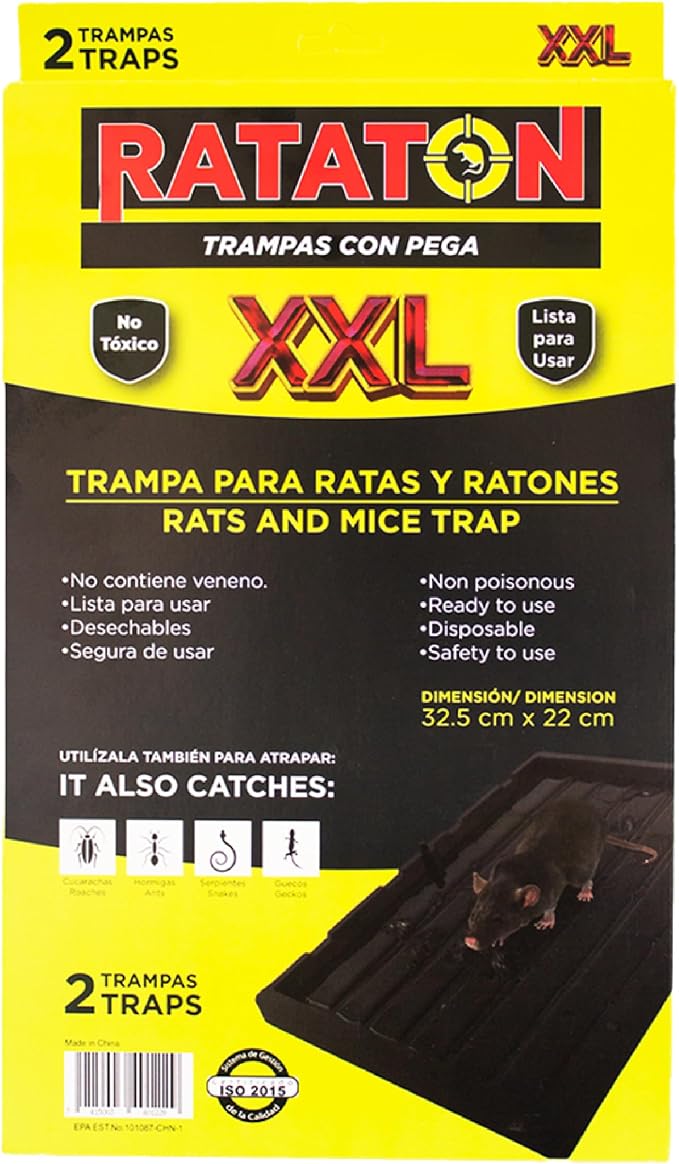 Glue trap for rats and mice, for extra large animals, without poison, non-toxic, you can release the animal just apply cooking oil. Easy to use indoor and outdoor use, Safe for people and pets