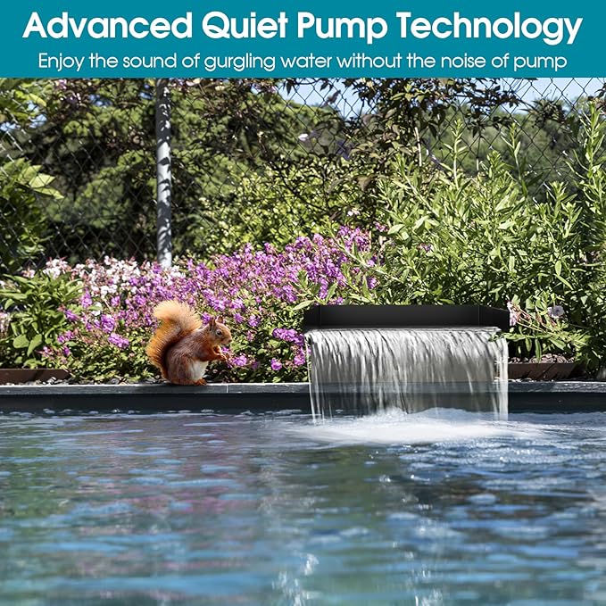 POPOSOAP Pond Waterfall with Pump Kit, 304 Stainless Steel Waterfall Spillway with 40W 660GPH Pump, Pond Spillway with 9.8FT Corrugated Tubing for Garden (12inch)-P43