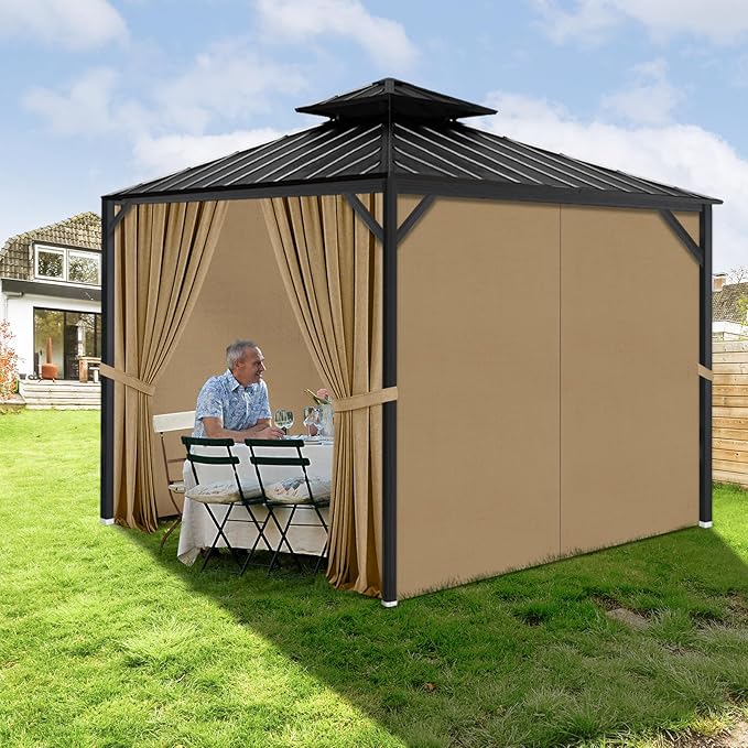 Gazebo Privacy Curtains 11' x 13' with Zipper 4-Panels Side Wall Universal Replacement for Patio, Outdoor Canopy, Garden and Backyard (Curtain Only)