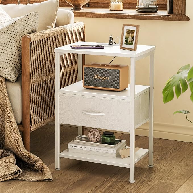 SUPERJARE Nightstand Set of 2 with Charging Station, USB-C Port, End Tables