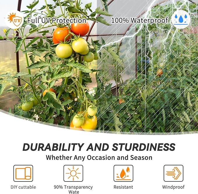 24x100 Ft Greenhouse Film Plastic Sheeting, Greenhouse Polyethylene Plastic Film 6 mil Thickness Replacement Cover, UV Resistant, Plant Covers Freeze Protection for Windproof Frost& Dust Proof