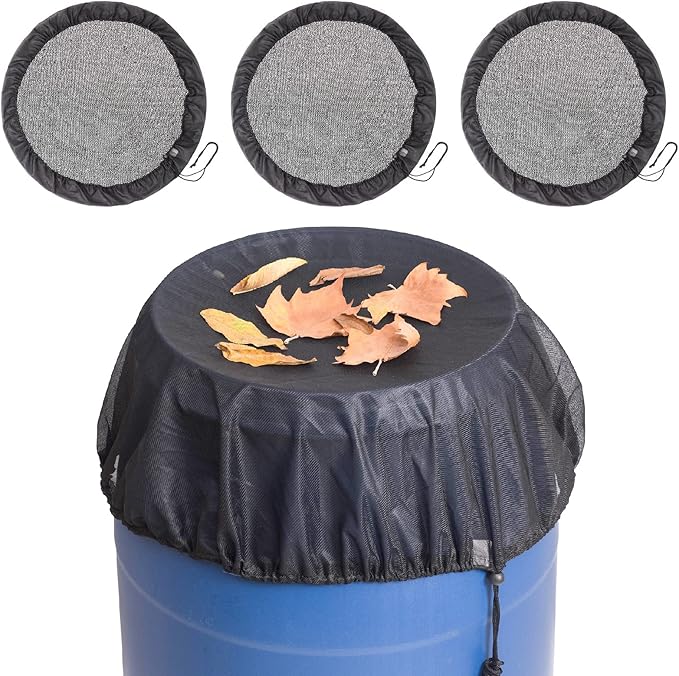 3 Pieces Mesh Cover for Rain Barrels with Drawstring, Water Collection Buckets Tank Protector, Rainwater Bucket Netting Screen Cover for Outdoor Garden, 37.4 Inches, Black