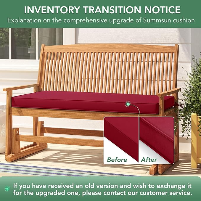 Summsun Outdoor Bench Cushion: Waterproof and Fade Resistant Patio Furniture Cushions - Non-Slip Bench Pad Cushion with Removable Cover for Garden Swing Porch Sofa Settee, 59 x 18 Inch, Burgundy