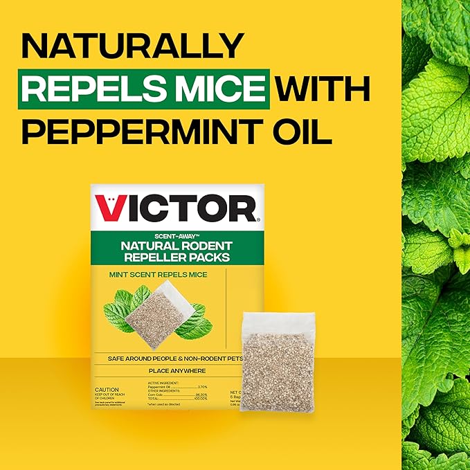 Victor M805 Scent-Away Natural Rodent Repeller – Peppermint Oil Mouse and Rat Repellent – 5 High-Strength Rodent Repelling Sachets Included