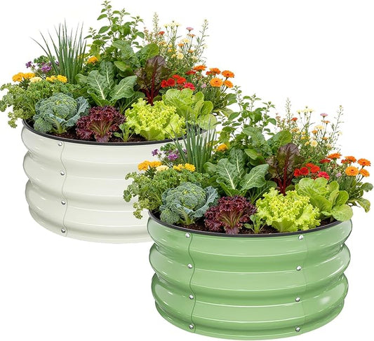 Pattiumo Galvanized Raised Garden Bed 2pcs 2×2×1 FT, Round Metal Raised Garden Bed Outdoor Planter Box with Open Bottom, Rust-Resistant Steel Garden Bed for Vegetables Herbs Flowers, Easy Assembly