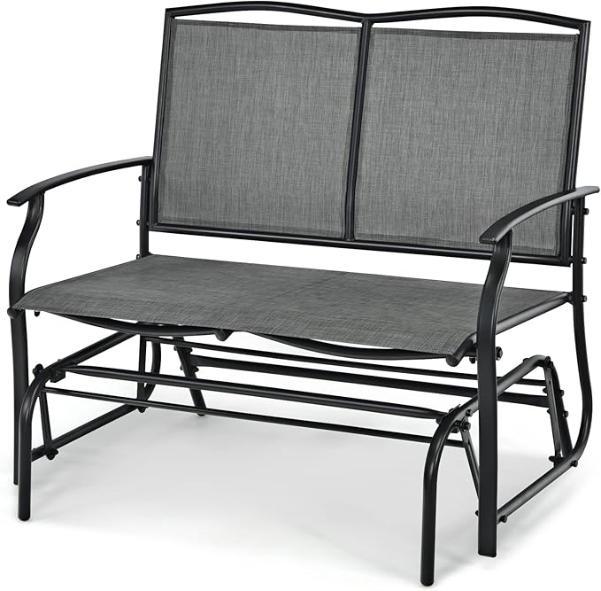 Tangkula 2-Person Patio Glider Bench, Outdoor Rocker Glider Loveseat Chair W/Heavy-Duty Steel Frame, Breathable Seat Fabric, Rocking Lounge Chair for Poolside, Garden, Backyard (Grey)