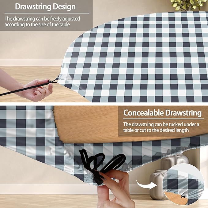 Fitted Round Tableclothes Drawstring Water Proof Table Cloth Polyester Indoor Outdoor Circular Covers for 36-44in Table New Apartment Home House Needs Gift Campers Patio Picnic Camping Finds