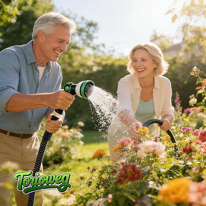 75ft Lightweight Non-Expandable Garden Hose with 10-Pattern Nozzle - Anti-Kink, Durable Triple-Layer Construction, Flexible All-Weather Hose for Watering, Car Wash, Pet Bathing
