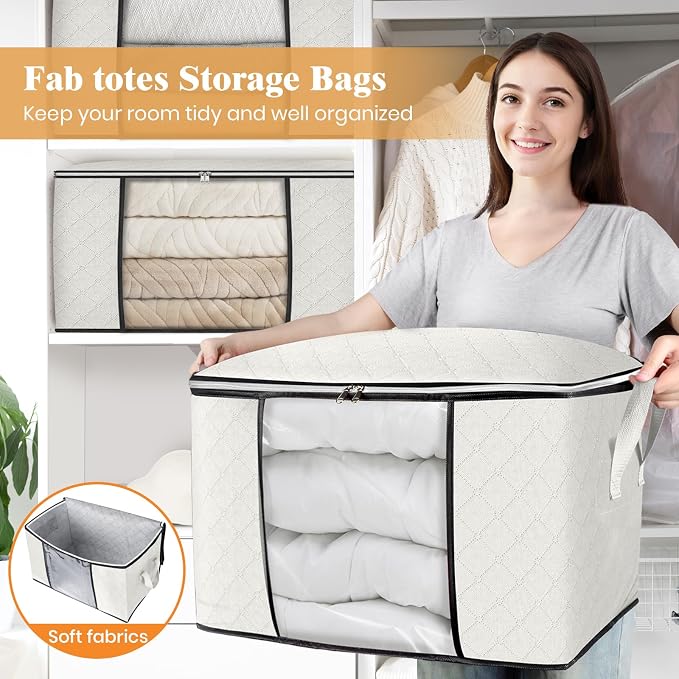 Fab totes 90L Clothes Storage, Foldable Thick Fabric Blanket Storage Bags