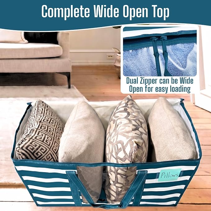 VENO Moving Bags, Wide Open Top, Clear Window, Classic Navy Stripe, 4 Pack