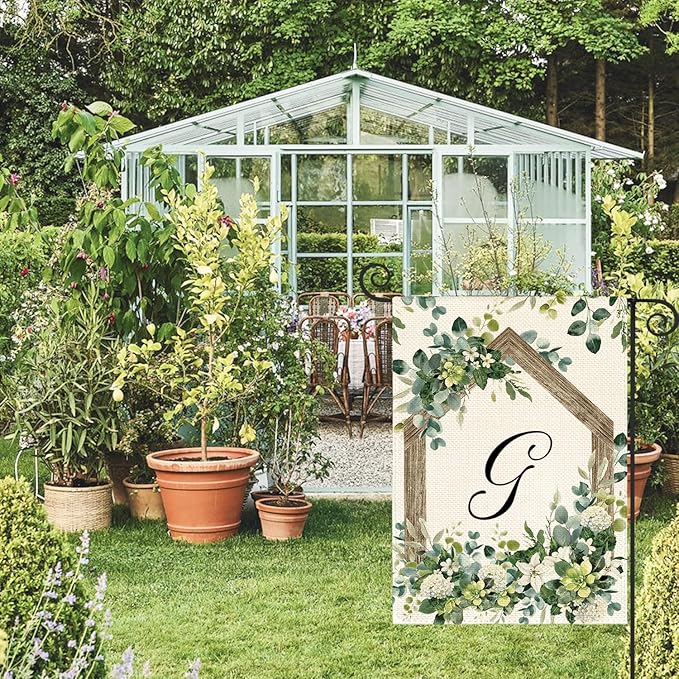 AVOIN colorlife Initial Letter G Monogram Garden Flag 12x18 Inch Double Sided Outside, Spring Floral Family Last Name Yard Decoration