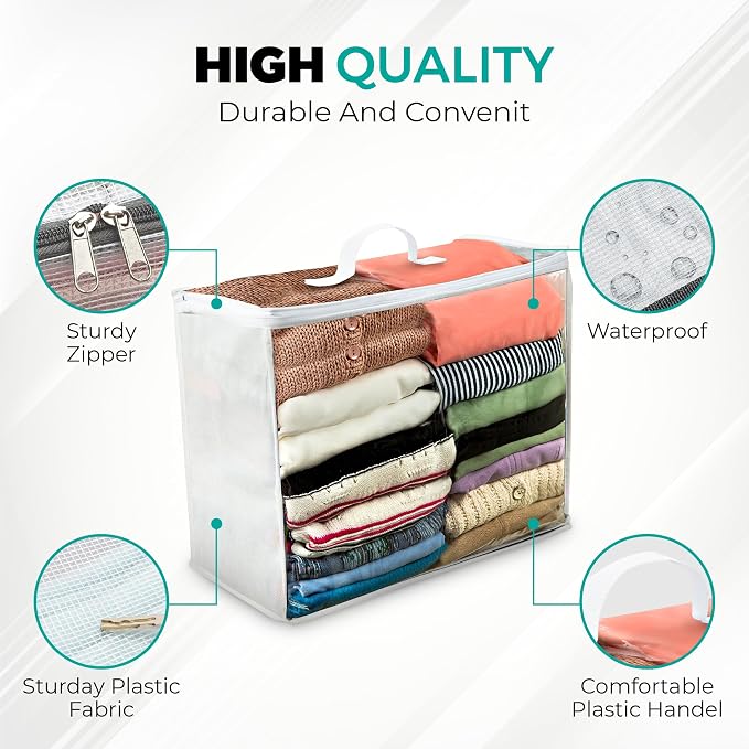 VitalUp 3 Pack Clear Plastic Storage Bags, Durable Zippered Storage Bags for Comforters, Blankets, Clothes, and Bedding - Breathable Nonwoven with Clear Front for Easy Organizing, 20x20x8