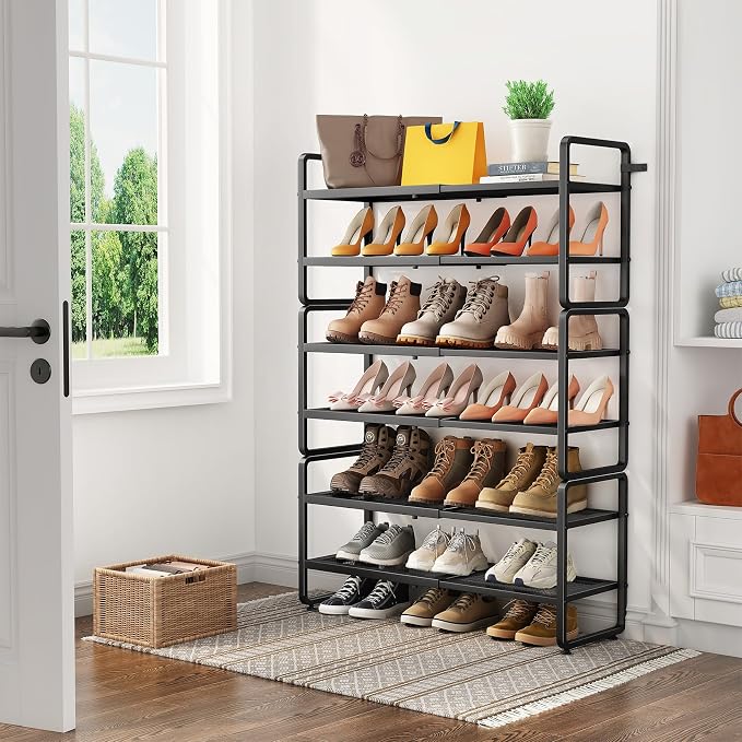 Expandable Metal Shoe Rack for Closet, Entryway & Garage, 6-Tier, Black