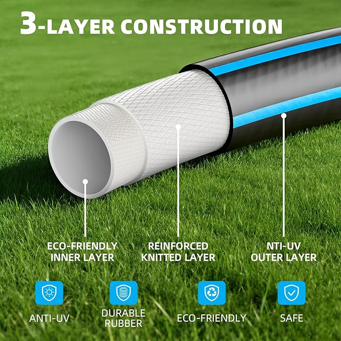 Short Garden Hose 3FT: Water Hose Lightweight with Double Copper Fittings - Flexible Swivel Leak-Free Quick Connections 5/8" - Hybrid Rubber Portable Hose for Garden Watering Car Pet Cleaning