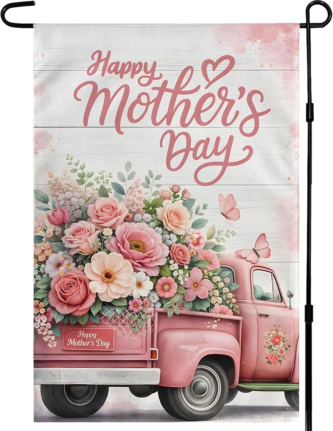 Mother's Day Decorations - Happy Mother's Day Garden Flag | Mother's Day Decor Party Favors Supplies for Outdoor Outside | Mother Day Backdrop Banner for Garden Porch Patio Lawn Yard Home