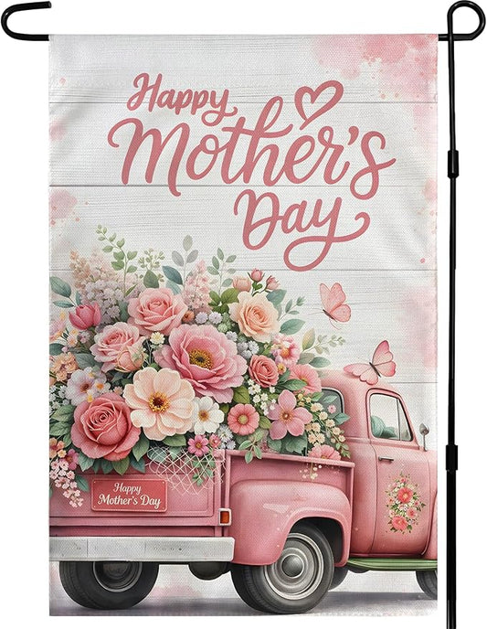 Mother's Day Decorations - Happy Mother's Day Garden Flag | Mother's Day Decor Party Favors Supplies for Outdoor Outside | Mother Day Backdrop Banner for Garden Porch Patio Lawn Yard Home