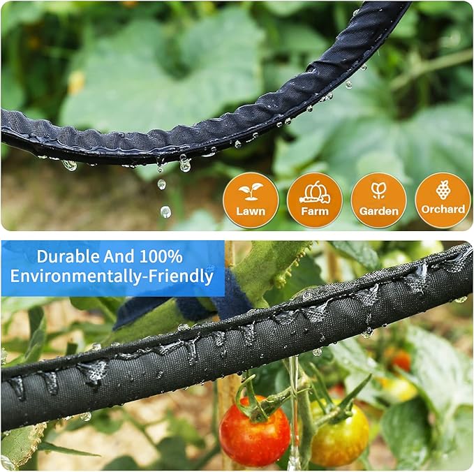 Hlinker Flat Soaker Hose 50 FT for Garden Beds, 50Ft 1/2" Linkable Consistent Drip Irrigation Hose Save 80% Water, Leakproof Heavy Duty Double Layer Sprinkler Hose