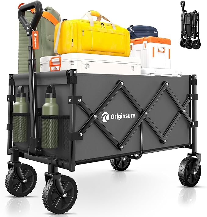 Originsure Collapsible Wagon Cart Foldable - Portable Heavy Duty Folding Beach Wagons with Wheels - Outdoor Utility Carts for Groceries, Shopping, Camping, Sports, Garden with Large Capacity - Grey