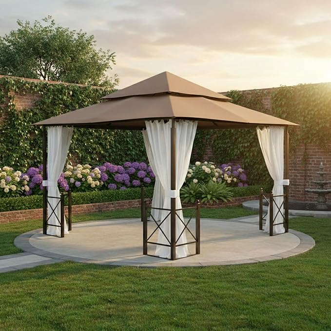 Garden Winds Heavy Duty Reinforced RipLock 500 Replacement Canopy Top Cover Compatible with Harbor 12' x 12' Gazebo Models X1250B, GFS01250B, GFS01250A - Beige