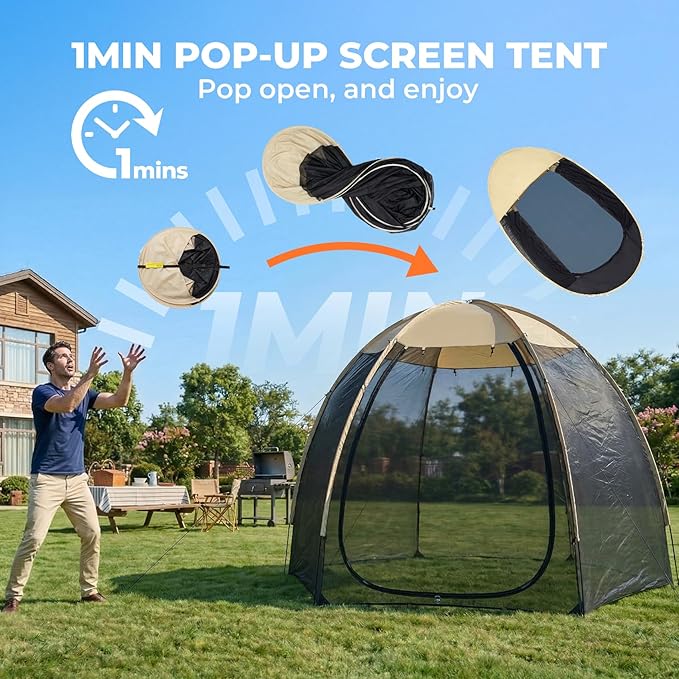 Alvantor® Pop Up Screen House Tent, Snap-fit Mesh Screen Gazebo with Peaked Roof, Portable Screen Room Canopy Shelter with Sandbags for Camping, Backyard, Picnic