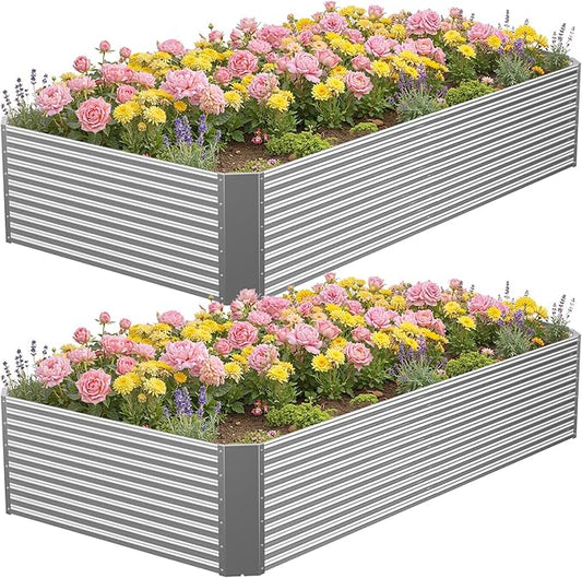 2 Pcs 8 x 4 x 1.4 FT Galvanized Steel Raised Garden Bed – Outdoor Planter Box for Root Vegetables, Herbs & Flowers, Large Metal Garden Beds for Backyards, Terraces and Balconies