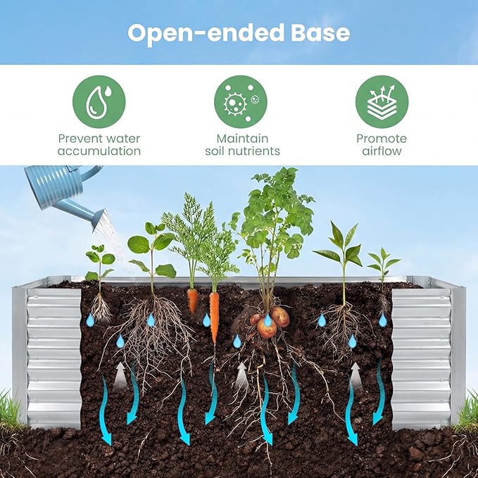 HAPPYGRILL Raised Garden Bed with Cover, Galvanized Planter Boxes Outdoor w/Mini Greenhouse, 2 Roll-up Windows & Open-Ended Base, Metal Growing Raised Bed for Vegetables (Silver, 71” x 36” x 48”)