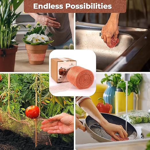 Copper Mesh Rodent Control, 5in x 106ft- Rustproof Copper Mesh Roll for Rodent, Bat & Snail - Perfect for Hole Blocking, Gardening & Sealing Water Opening - Plus Bonus Scissor & Gloves