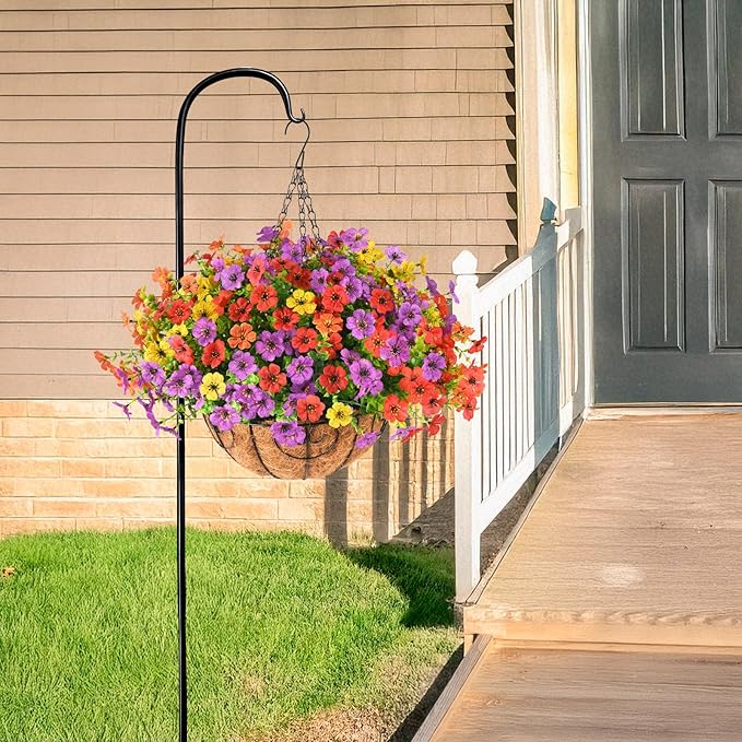 ZFProcess Artificial Faux Hanging Plants Flowers Basket for Spring Summer Outdoor Decoration, Fake Silk Daisy in Planter Realistic UV Resistant Look Real for Porch Home Patio Balcony Yard(Multicolor)