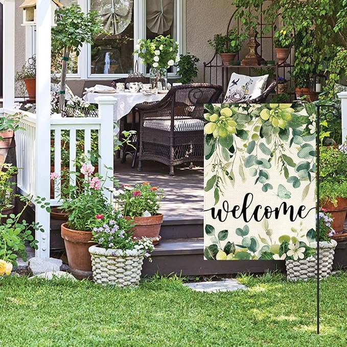 AVOIN colorlife Spring Eucalyptus Flowers Garden Flag 12 x 18 Inch Double Sided, Seasonal Welcome Yard Outdoor Flag