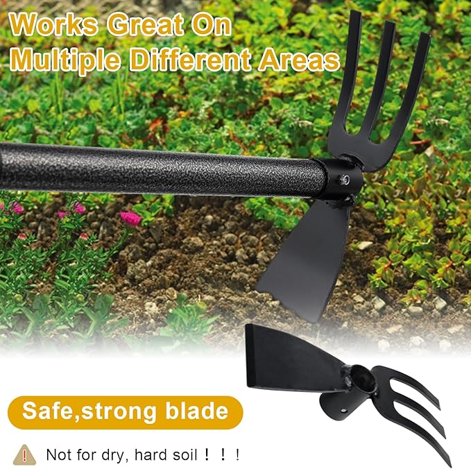 Lilyvane Garden Hoe, 2 in 1 Hand Hoe Garden Tools,60 Inch Long Handle,Garden Hoe and Cultivator for Weeding Cultivating Planting, Small Hand Rake Tiller for Flower Bed Gardening, Loosening Soil