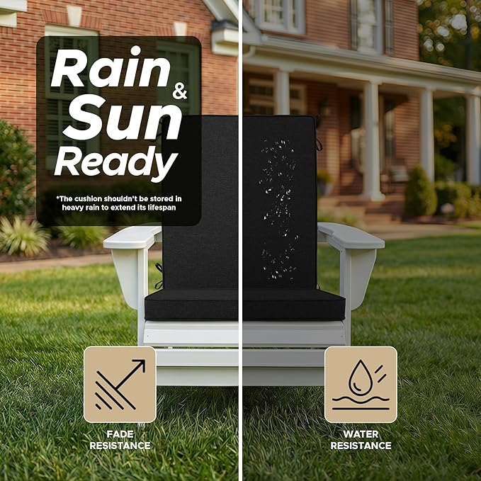 Outdoor Chair Cushions 20x20, Water-Resistant & Fade-Resistant, Patio Furniture Lawn Dining Chair Seat Replacement with High Back, Ties Zipper, Removable Cover, Set of 4, Black