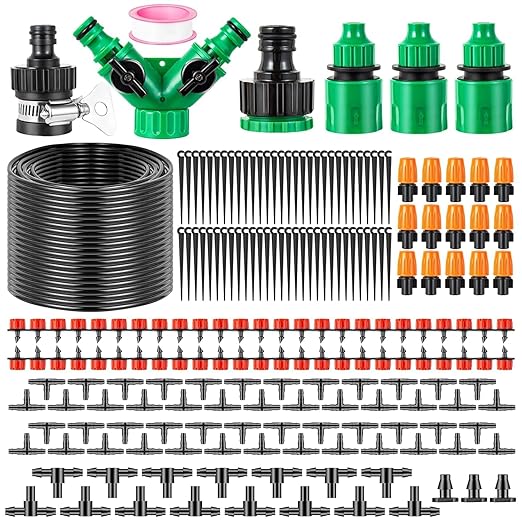 164FT / 50M Garden Drip Irrigation Kit – DIY Automatic Watering System, Auto Drip Irrigation Kit for Greenhouse, Lawn, Plants, Flower Beds & Garden