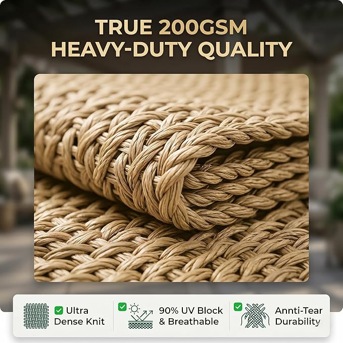 FAIR WIND 90% Sun Shade Cloth with Improved Grommets 10’ X 14’ Outdoor Sun Screen Fabric Cover for Patio Garden Outdoor Pergola Canopy - Khaki